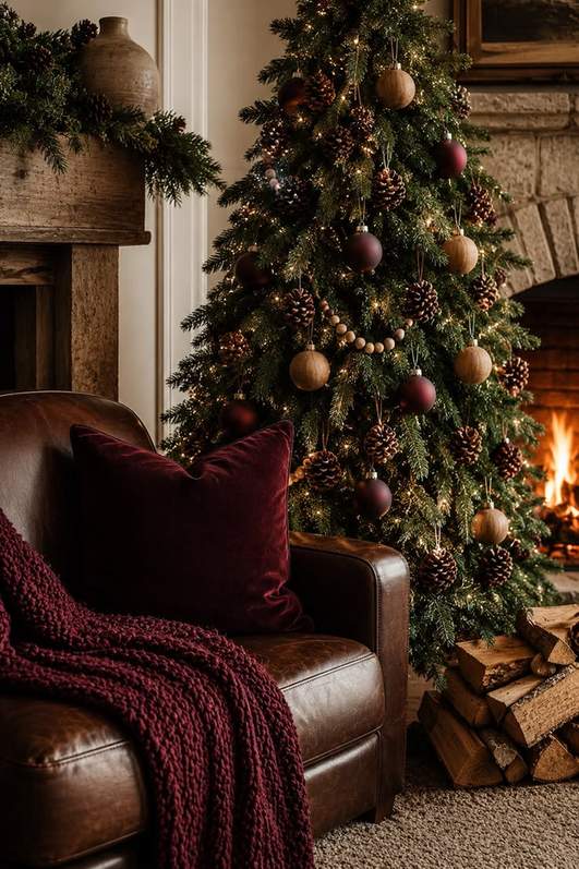 Burgundy velvet cushion with gold piping on a white chair in a formal room