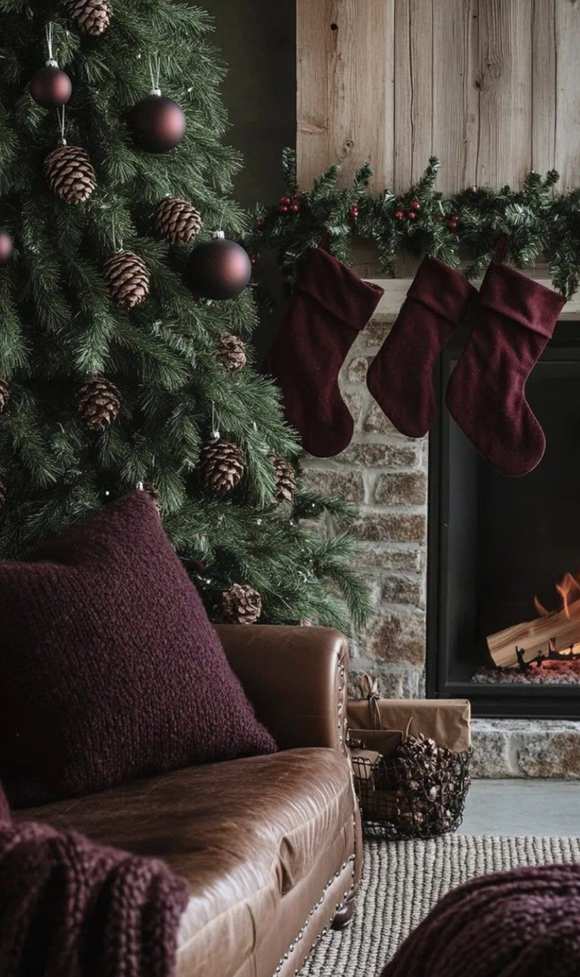Large burgundy patterned area rug under a coffee table and sofa in a living room