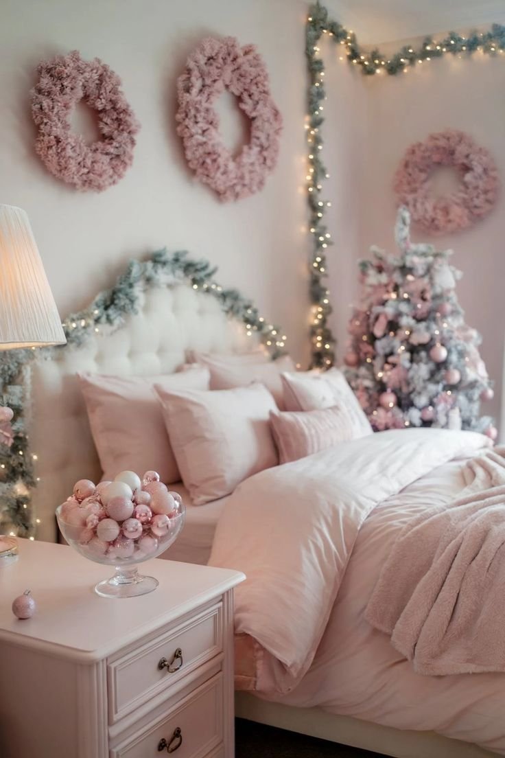 Scandinavian bedroom with boucle armchair, light oak floors, white bedding, and soft throw blanket