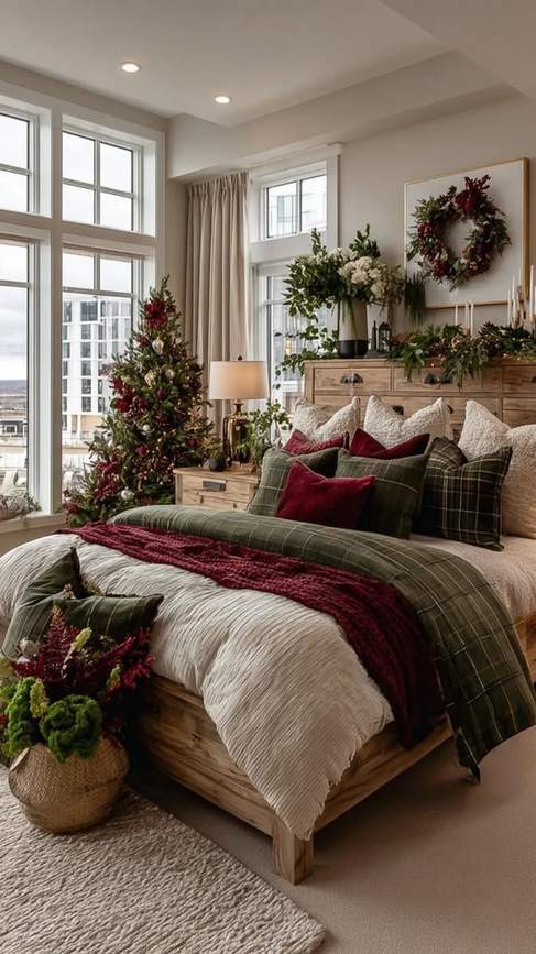 Neutral bedroom with taupe walls, wooden furniture, and beige bedding