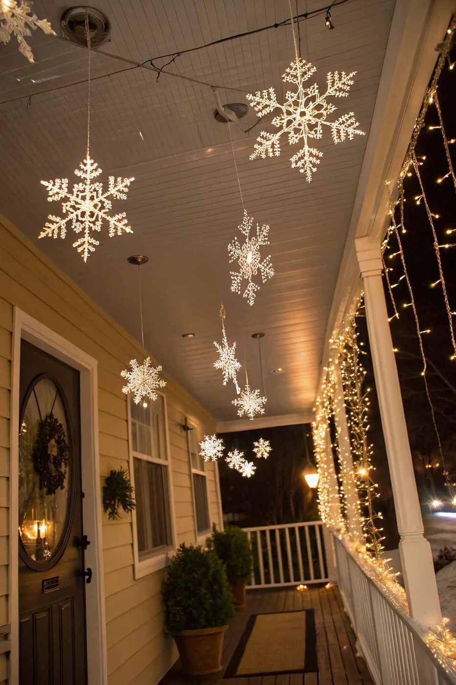 Retro christmas front door decorating ideas featuring colorful vintage-style glass ornaments and tinsel.