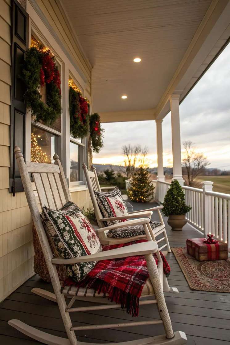 Lush botanical christmas front door decorating ideas with mixed greenery and dried florals.