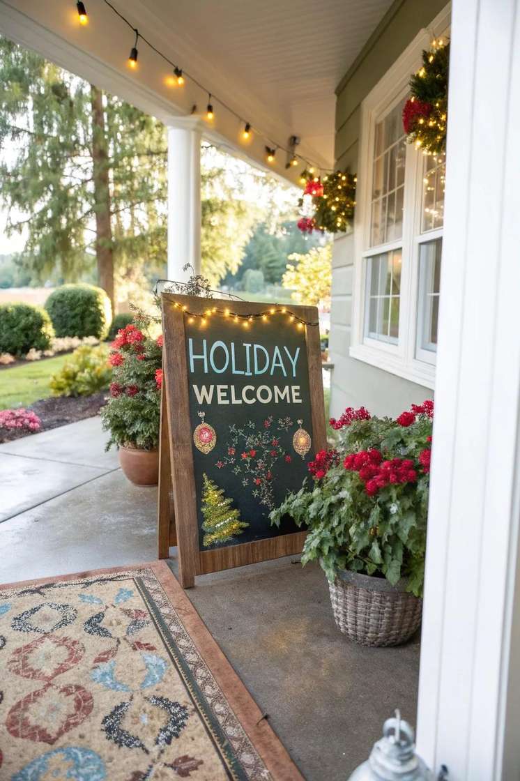 Traditional plaid christmas front door decorating ideas featuring buffalo check bows and stockings.