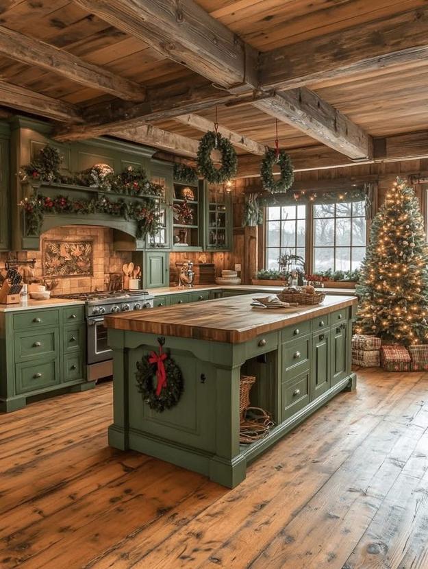 Kitchen with white cabinets, magnetic board panels, festive magnet clips, cool daylight, functional décor