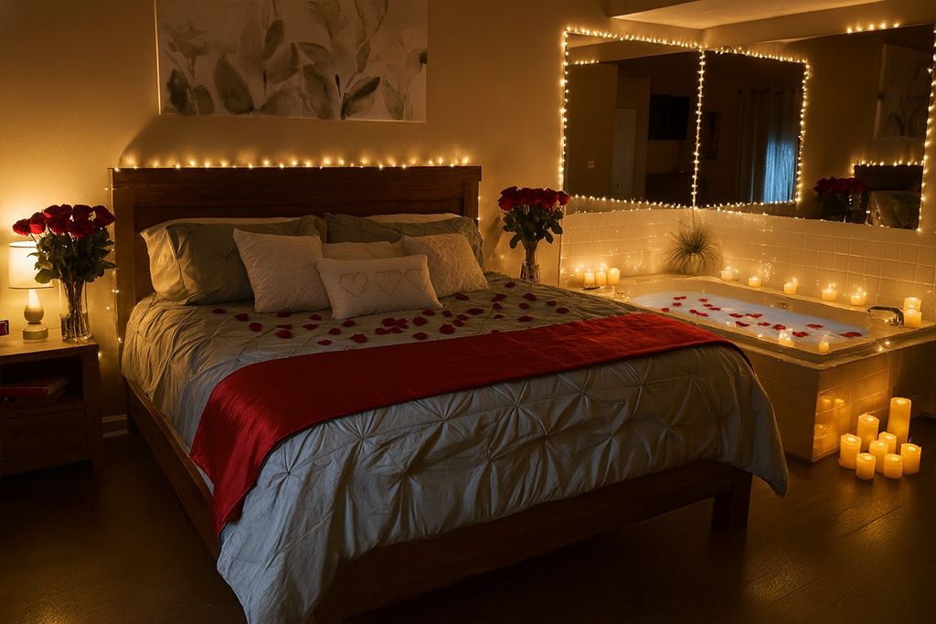 Rustic Scandinavian bedroom with reclaimed wood headboard, chunky knit throw, soft warm lighting, neutral textiles.