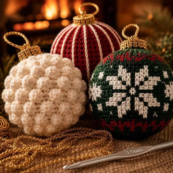 Modern organic living room featuring sage green crochet pinecone ornaments on a lit spruce garland