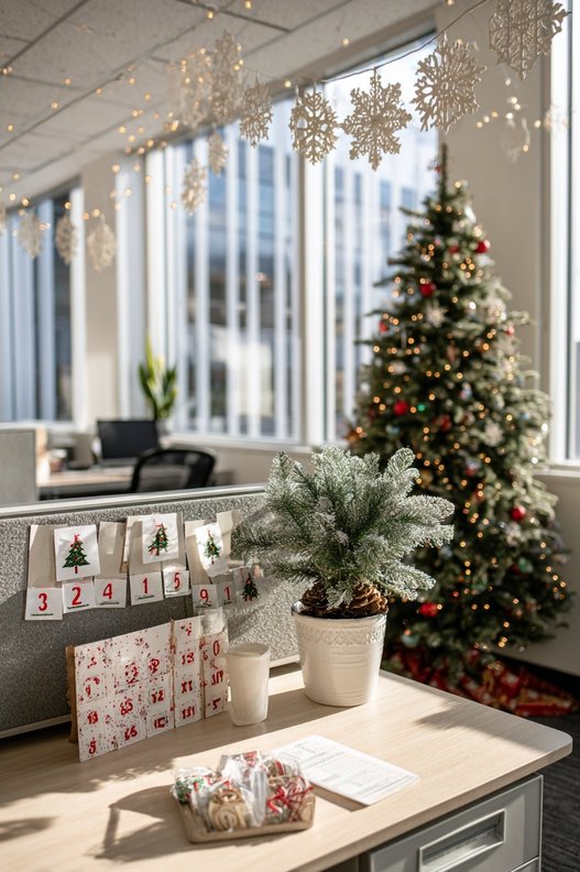 A small tear-off calendar with a festive red cover on a desk organizer.