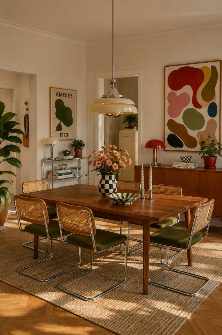 Dining table with retro Cesca style bentwood chairs