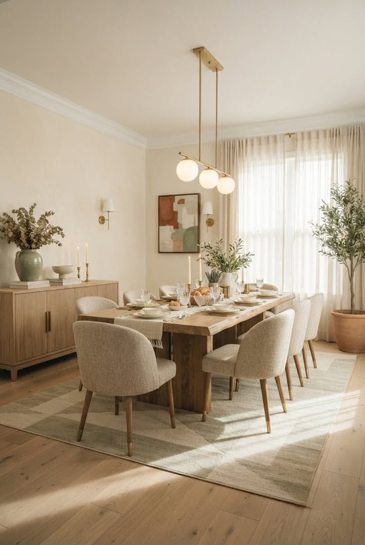 Dining room with Scandinavian live edge wood table