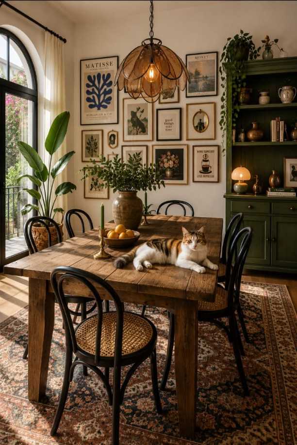 Dining room with vintage cottage style decor