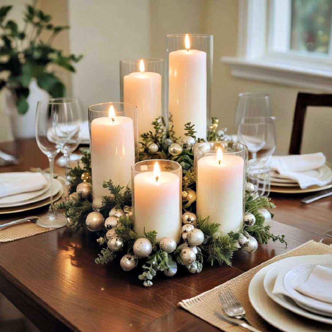 Warm organic dining room featuring raw brown clay pitchers holding wild meadow grasses and dried flowers.