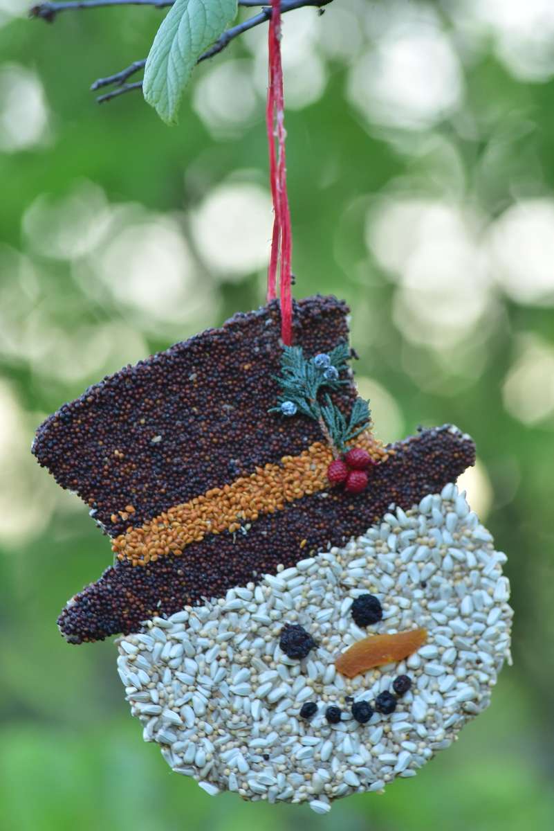 Star birdseed ornament crafted with fragrant cinnamon sticks wrapped in natural jute string.