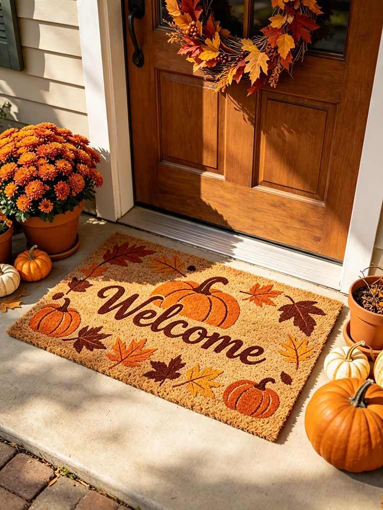 Oak coffee table styled with wooden tray white pumpkin ceramic mug soft amber lighting