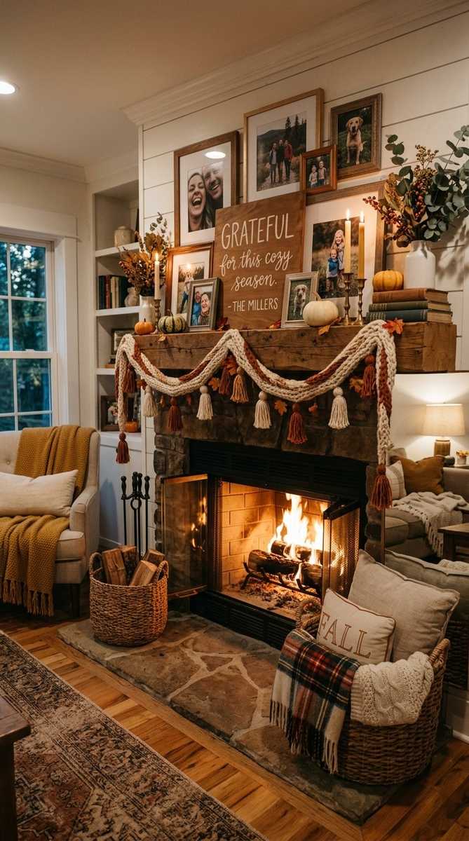 A white shiplap mantel with a 