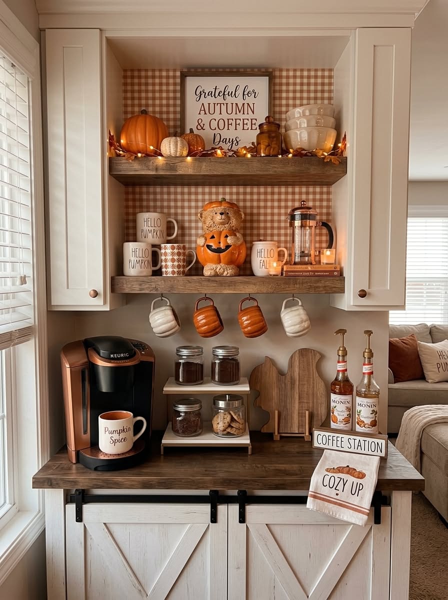 Rustic Whitewashed Farmhouse Coffee Credenza