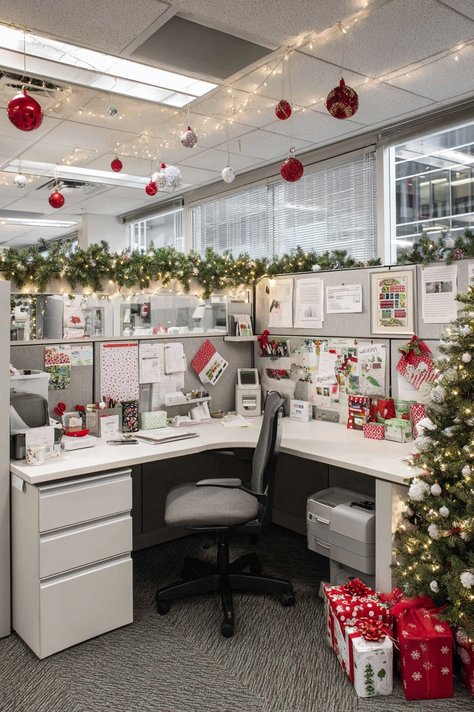 A set of red and green pens and a festive notebook on a desk.