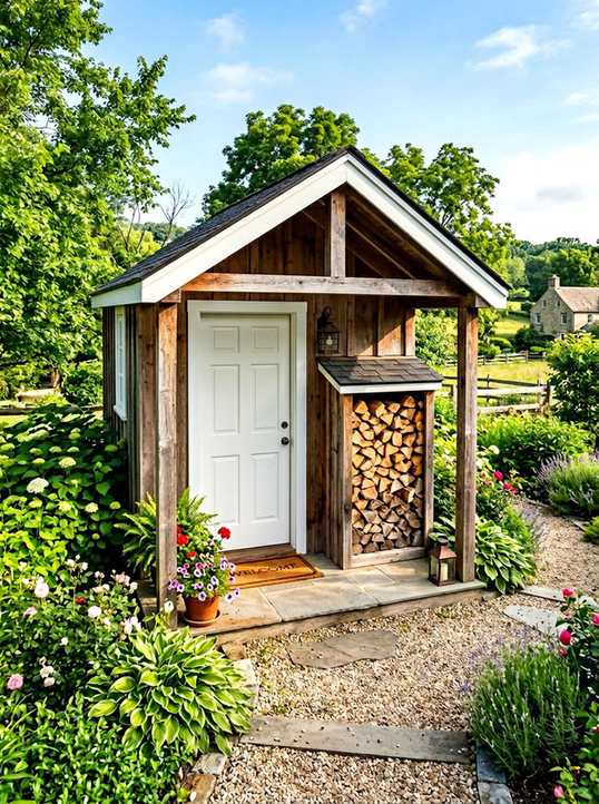 Large wall filled with stacked logs from floor to ceiling, rustic cabin interior decor.