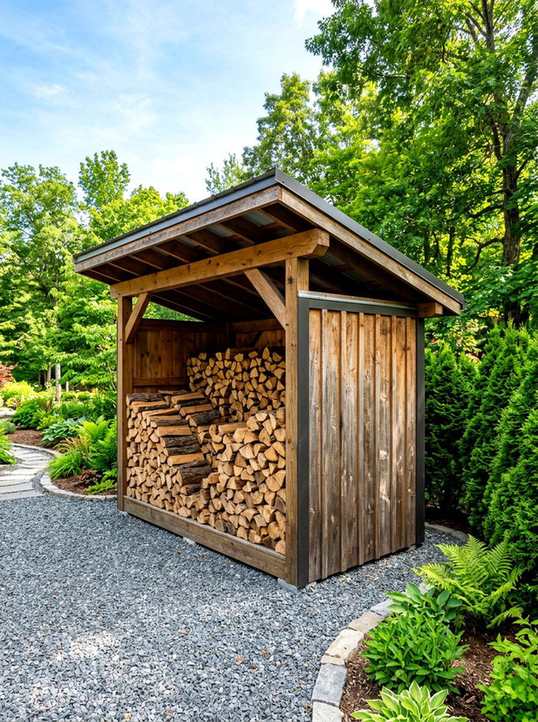 Cozy nook with DIY copper pipe ladder leaning against wall, holding firewood.