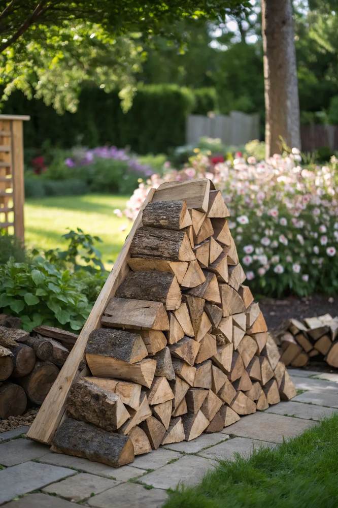 A heavy, polished concrete cube with an open center for firewood storage.