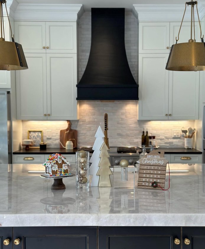 Gingerbread advent calendar with numbers on the kitchen island.