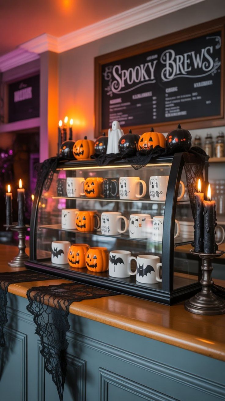 Curated Glass Curio Spooky Mug Showcase