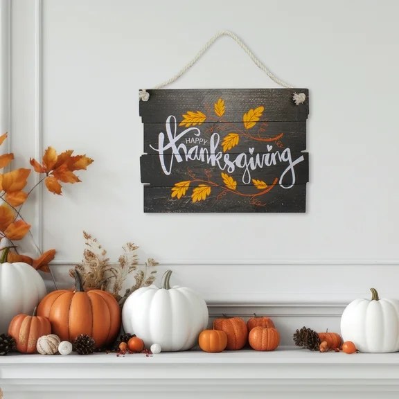 Fireplace mantel with a black sign,