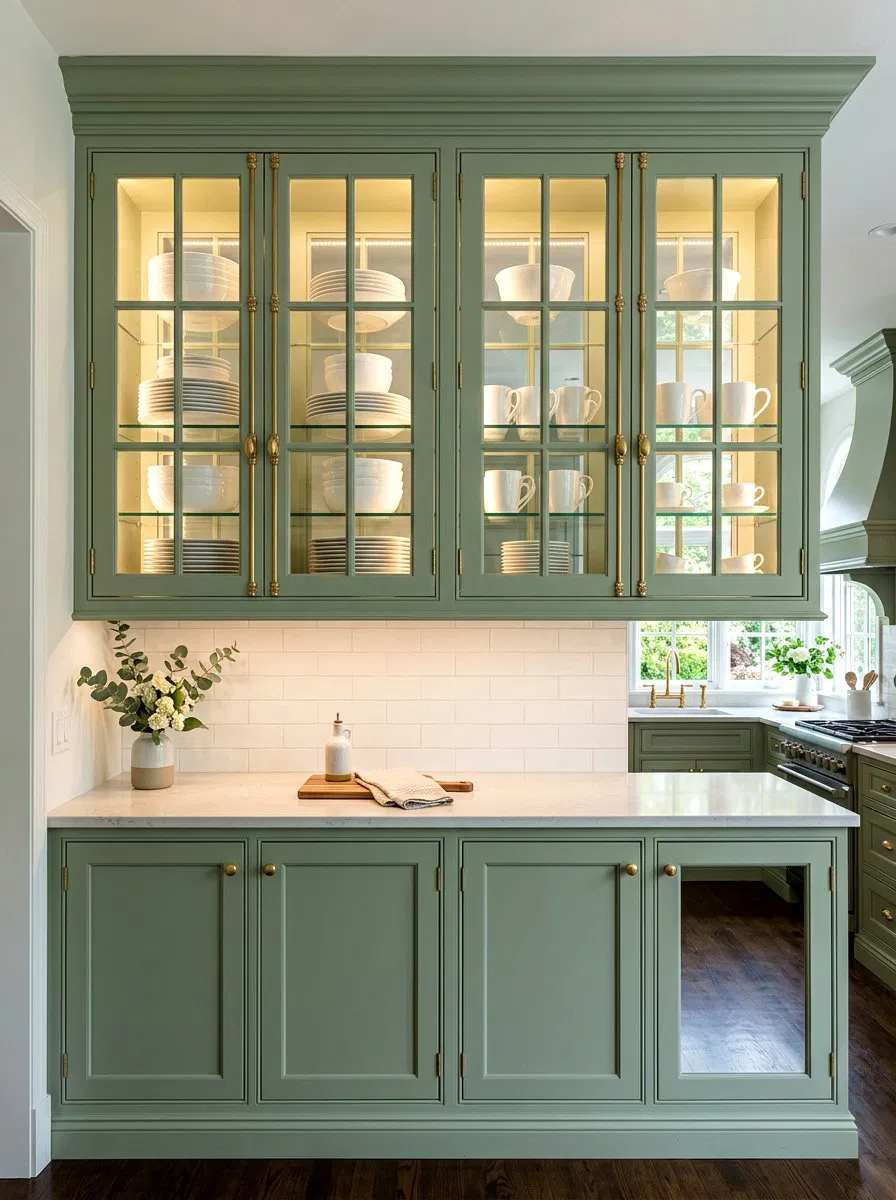 Kitchen with cream cabinets, terracotta tile backsplash, and wooden accents.