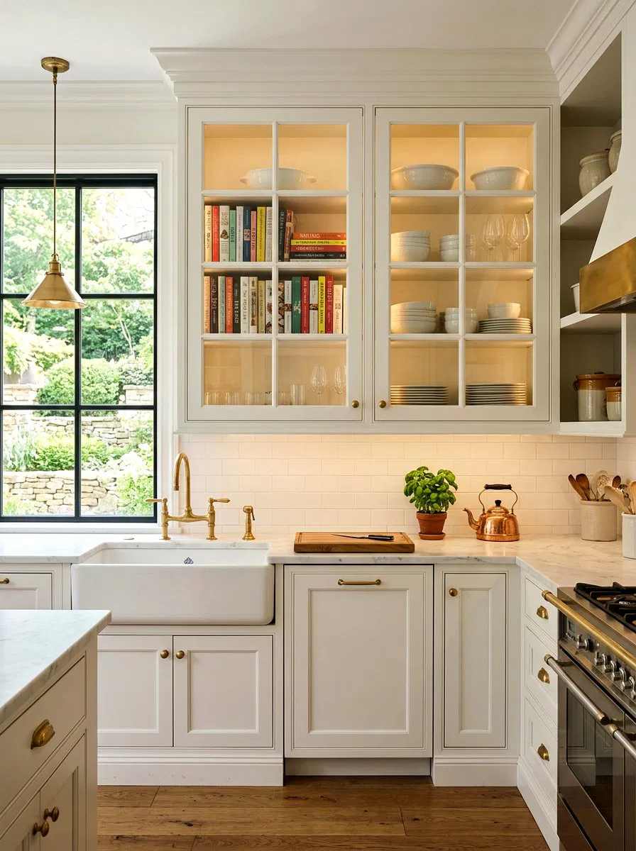 Kitchen with oat-colored cabinets, light bamboo flooring, and minimalist decor.