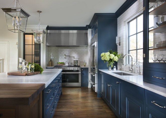 Sophisticated olive green kitchen cabinet ideas with marble island and bronze hardware