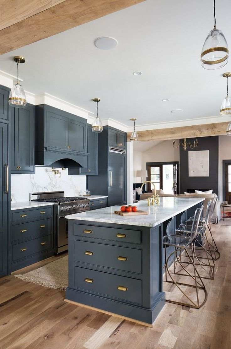 Unique soft lavender kitchen cabinet ideas with white marble and silver accents