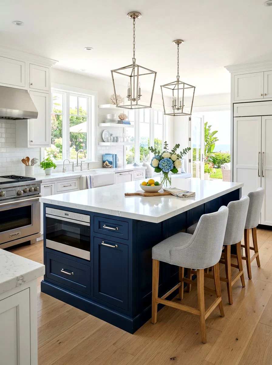 Stainless steel kitchen cabinet ideas with industrial lighting and concrete floors