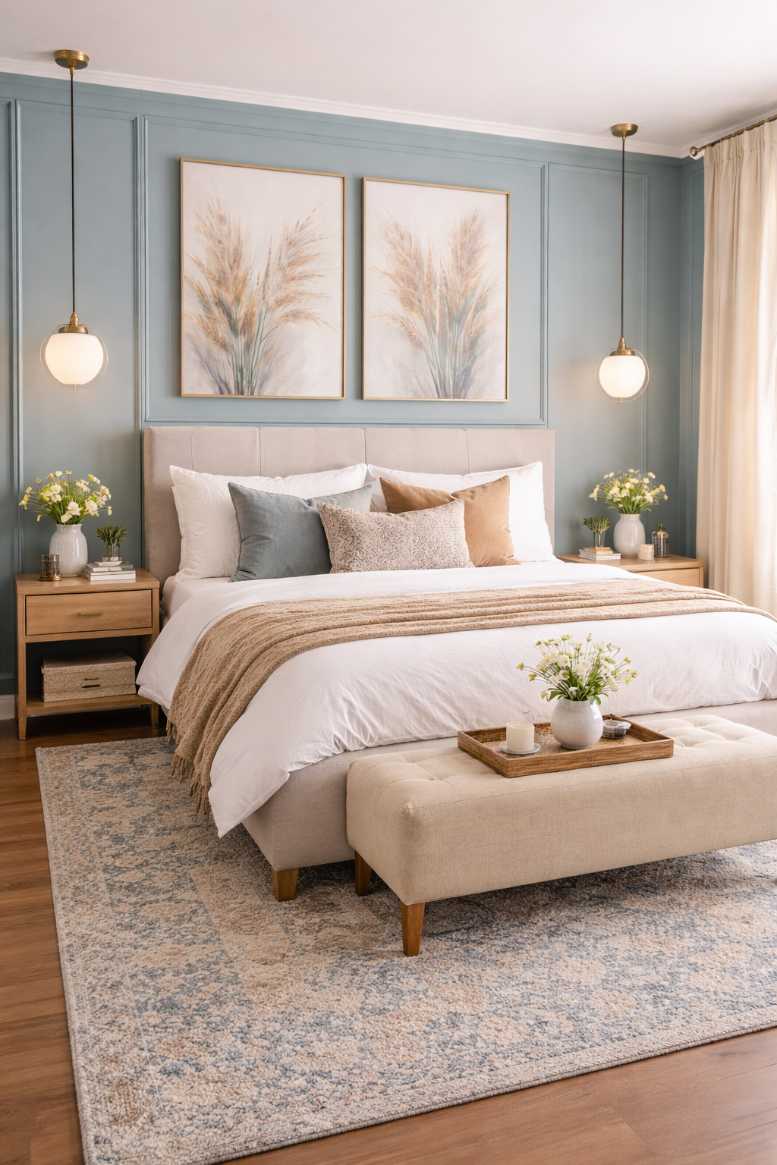 Minimalist bedroom aesthetic with neutral colors and simple decor