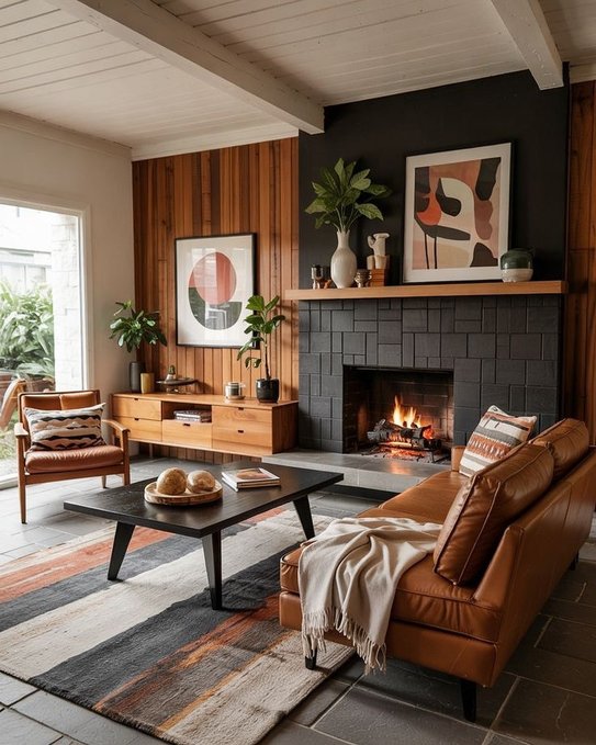 Dark chocolate oak flooring with white walls and modern grey sofa