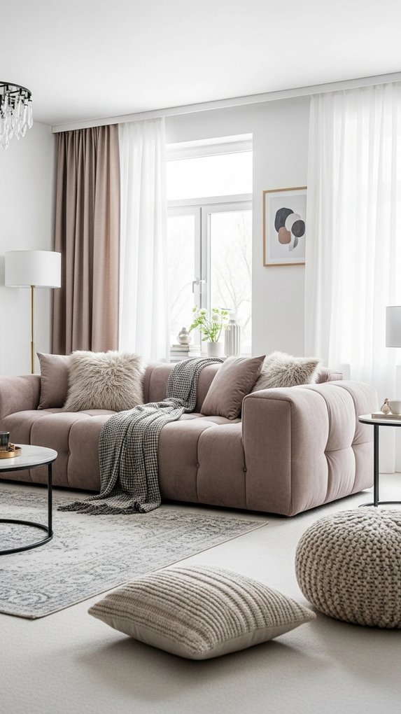 Large oversized sectional sofa in light grey with deep cushions and wood legs