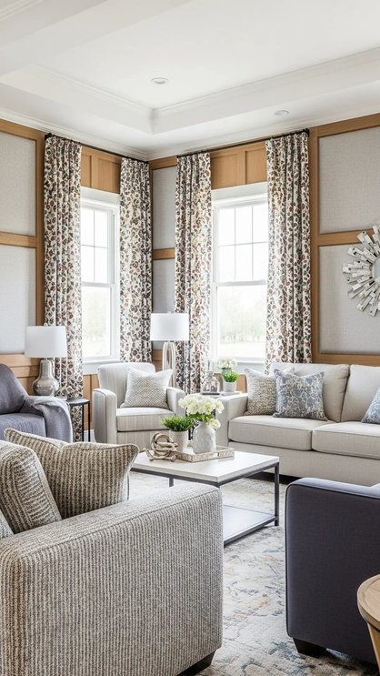 Living room with limewash textured walls beige sofa and warm ambient lighting cozy