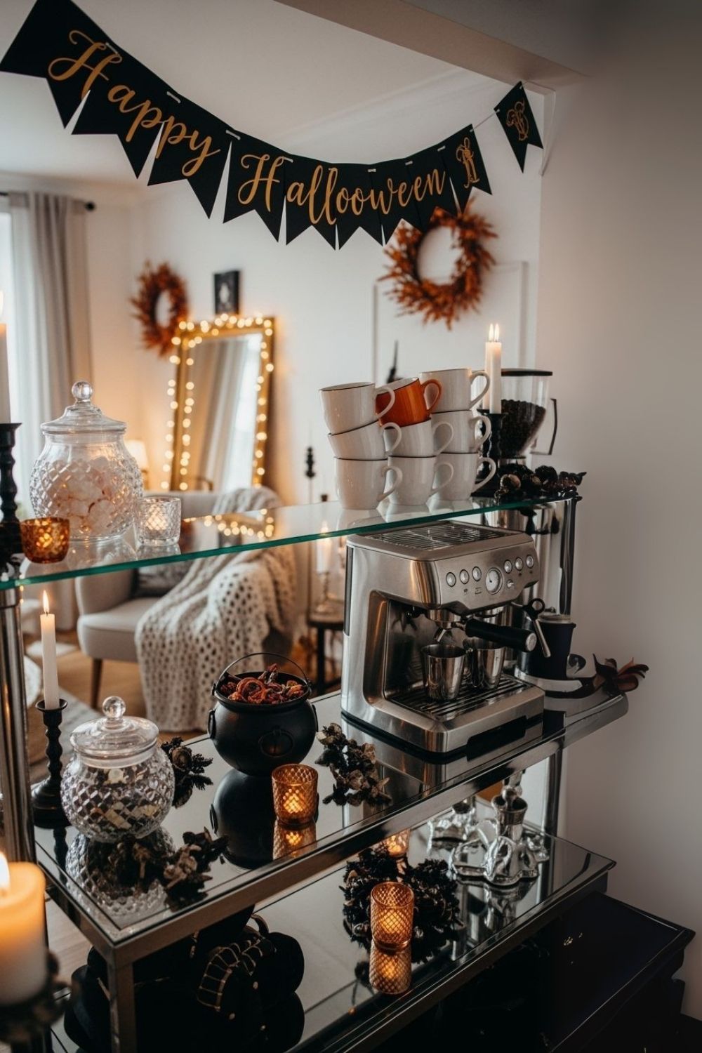 Modern Chrome & Smoked Glass Coffee Cart