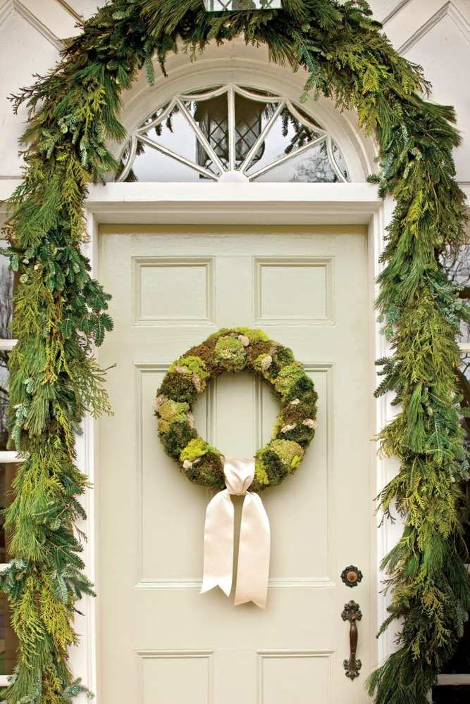 Lush preserved moss wreath with woodland textures for a natural best christmas wreaths display.