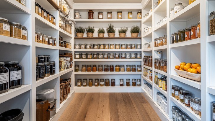 Pantry organization ideas featuring a back wall painted with chalkboard paint for notes and lists.