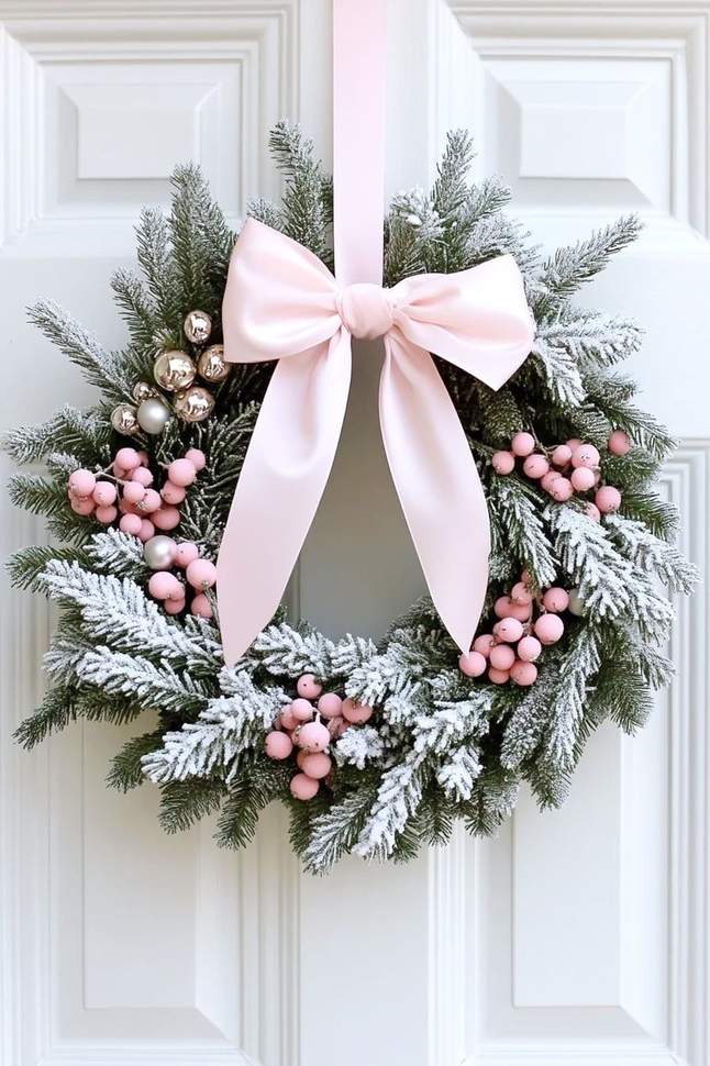 Porch with potted pink poinsettias and lanterns