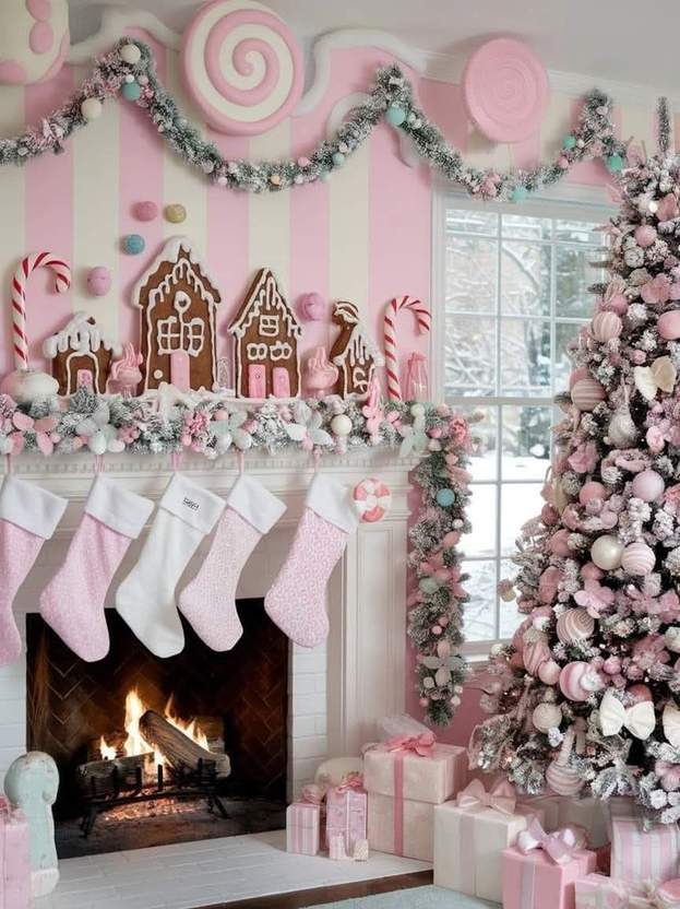 Christmas tree with pink snowflake ornaments