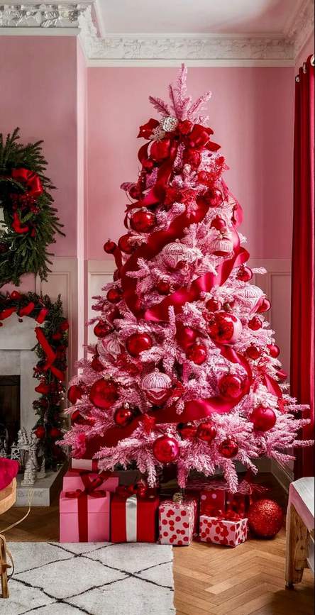 Gift wrapping station with pink candy cane paper