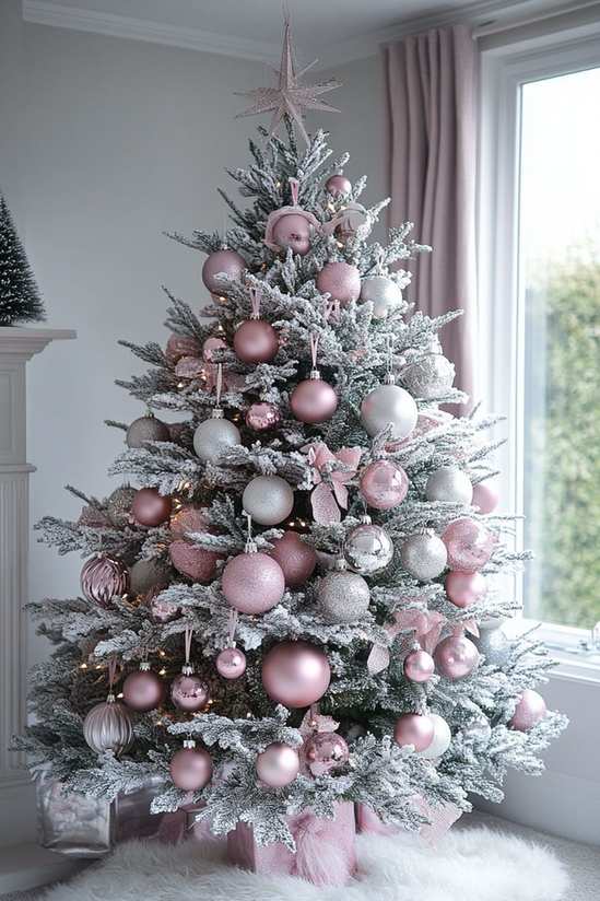 Entryway featuring a rose gold ornament tree and pink doormat
