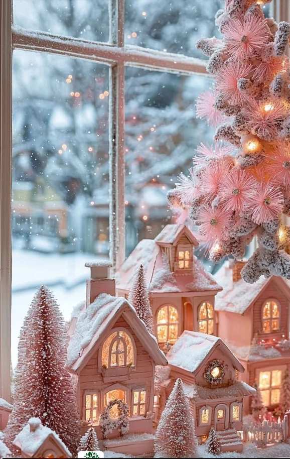 Bedroom window with pink lace curtains