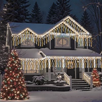 Oversized glaring christmas light bulbs overwhelming delicate ceramic holiday mantle decorations and garland.