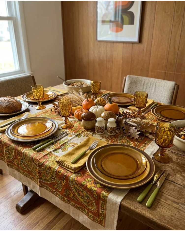Retro 70s vintage amber glass and paisley patterns