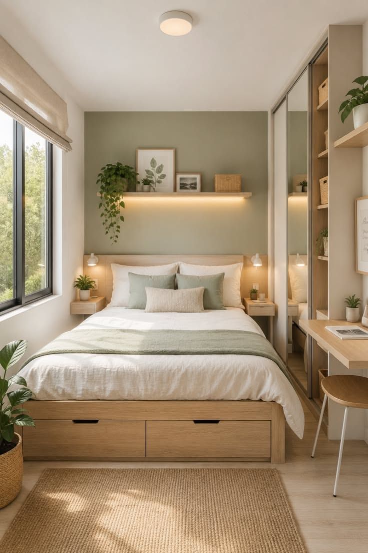 Small bedroom decor with underbed storage drawers for efficient organization