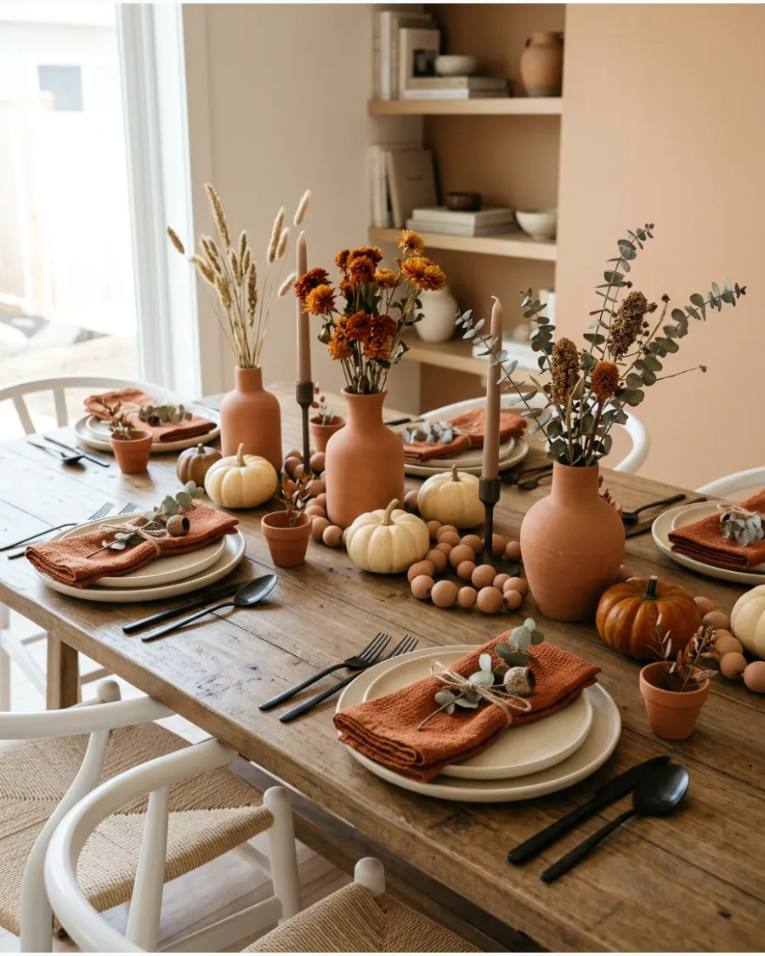 Terracotta Warm Earthy Table Friendsgiving Decor Ideas