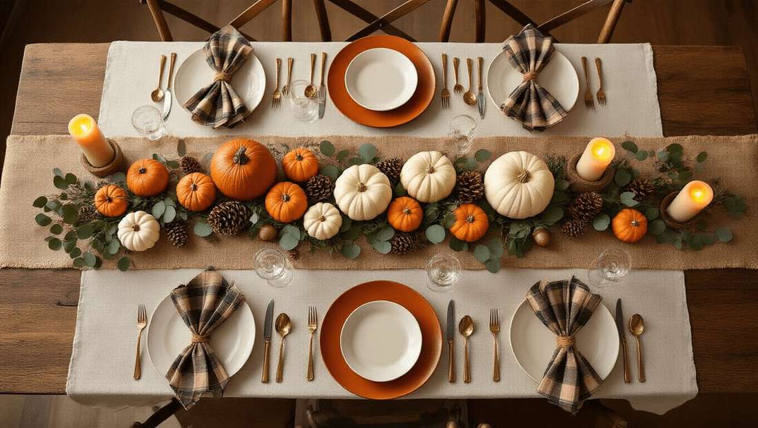 Weathered coastal driftwood branch surrounded by white baby boo pumpkins and sea oats.