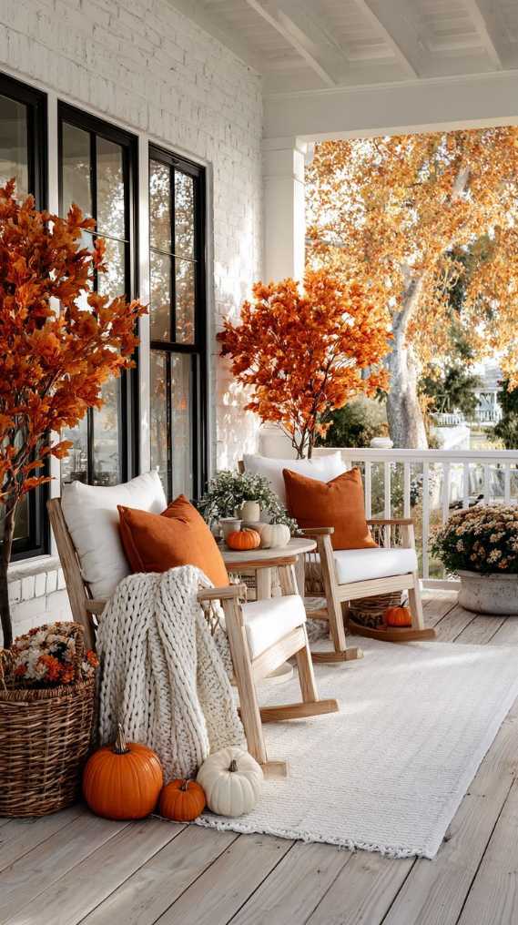Soft lanterns and string lights on a porch after dinner, warm amber light, cozy ambiance, night setting