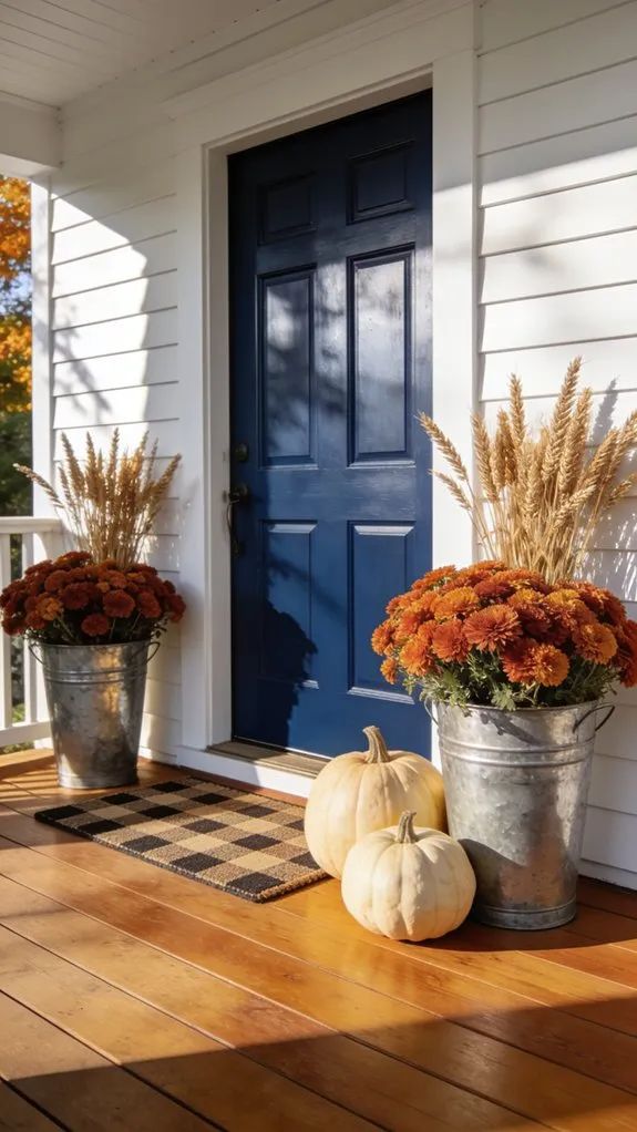 Single‑color pumpkin arrangement, varying sizes, matte finish, sleek wooden platform, soft lighting